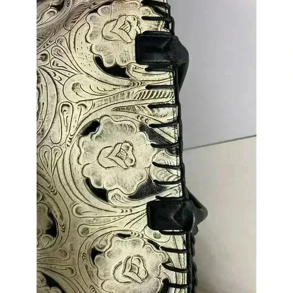 Berge Floral Leather Tooled Bag/Purse Tan Black - Picture 4 of 11